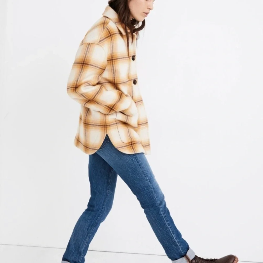 Madewell Walton Shirt Jacket Berean Plaid Yellow Shacket Large Buffalo Check